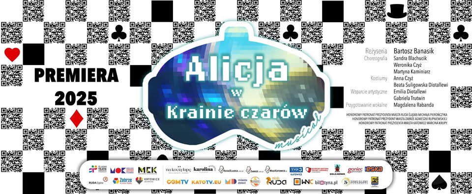 baner w czarno-białe kwadraty promujący musical