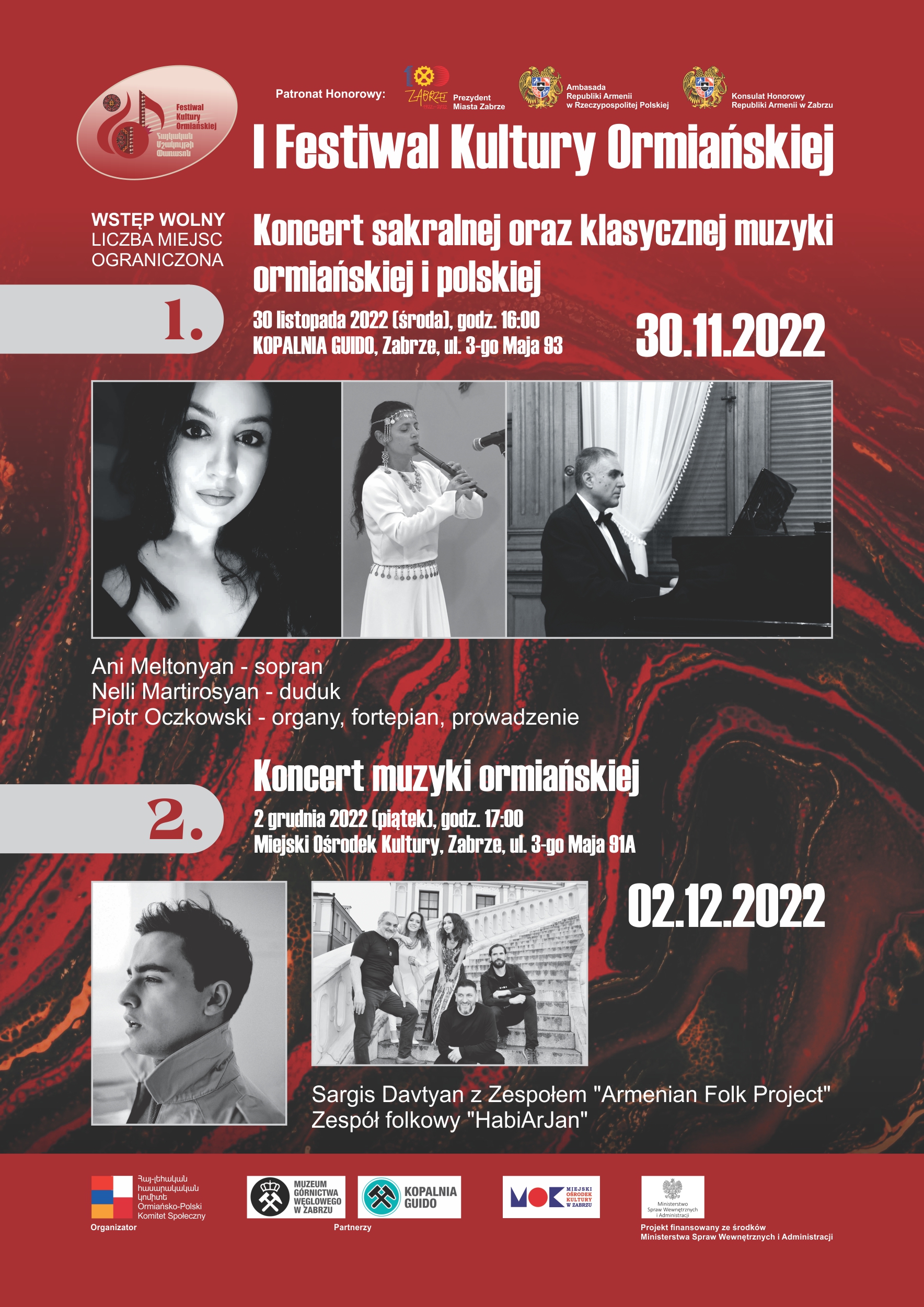 plakat promujący festiwal kultury ormiańskiej ze zdjęciami artystów