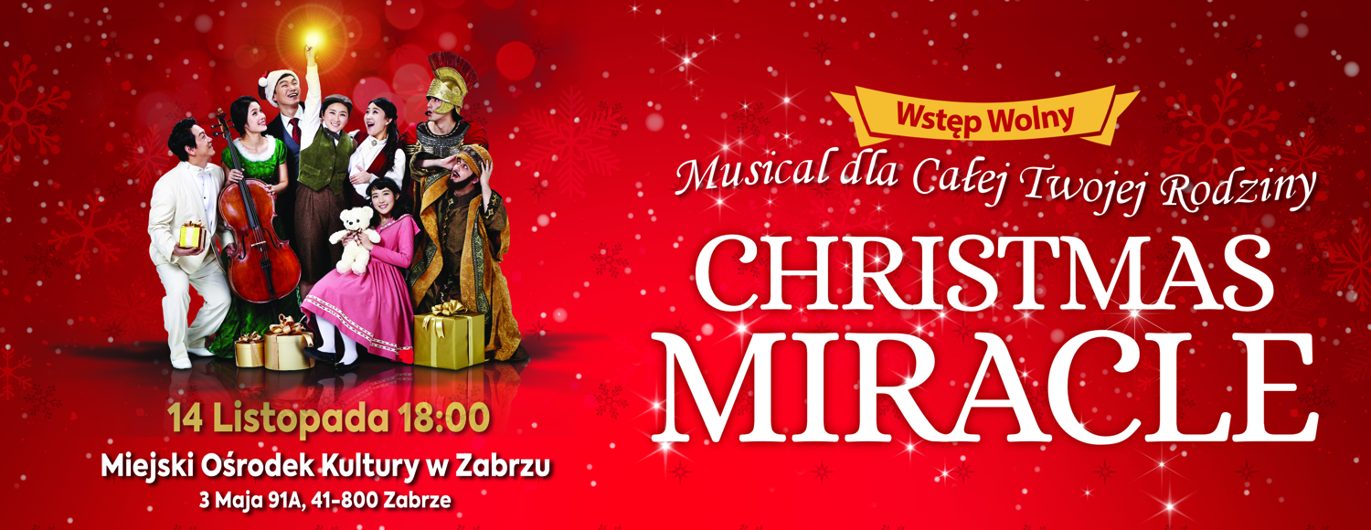 czerwony baner z wizerunkami artystów i nazwą wydarzenia