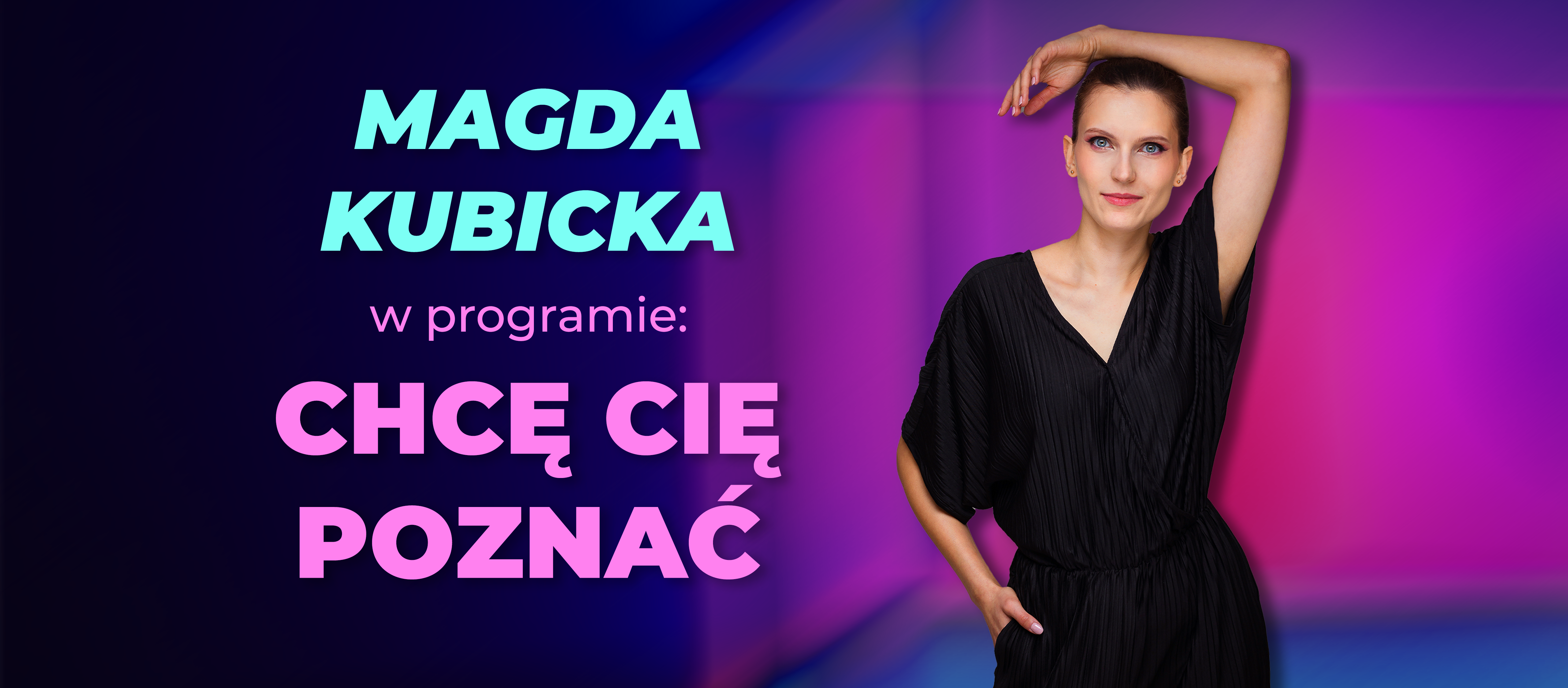 fioletowy baner z wizerunkiem stand-uperki i nazwą wydarzenia