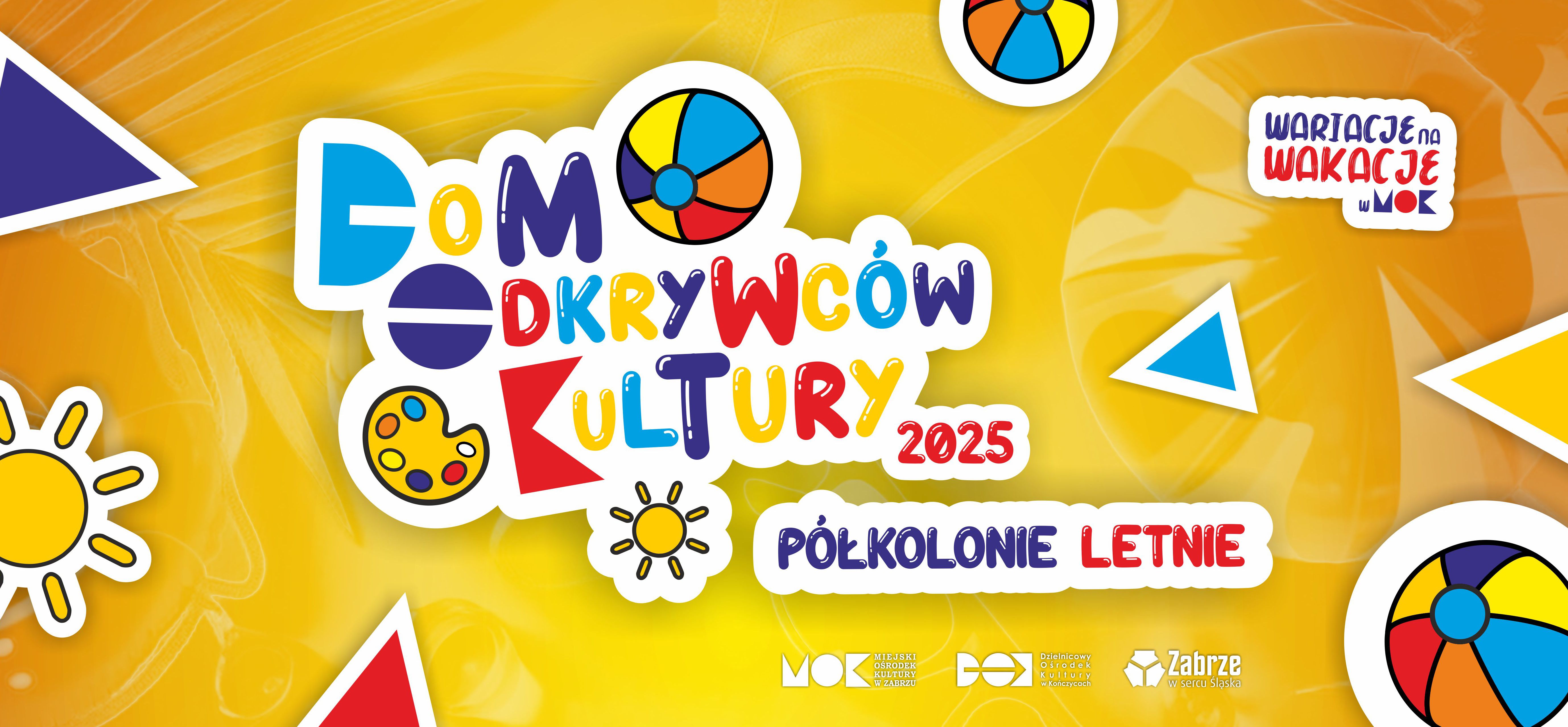 pomarańczowy baner z nazwą wydarzenia i kolorowymi elementami