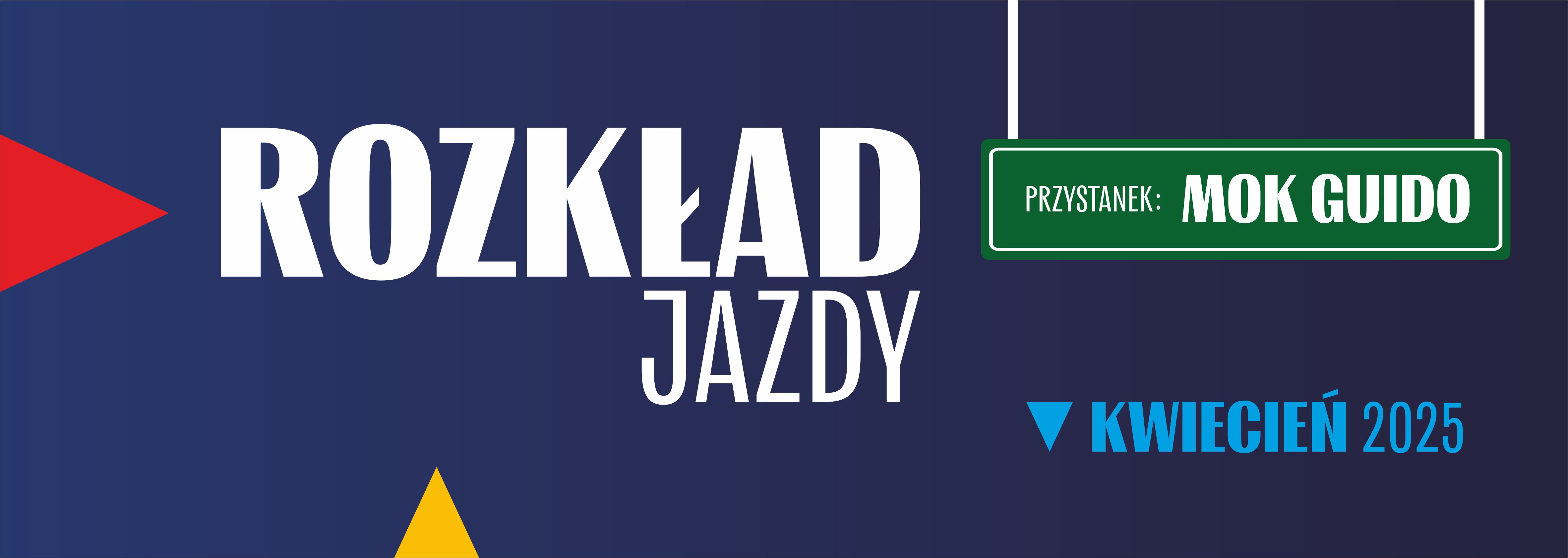 granatowy baner odnoszący się do rozkładu jazdy MOK na kwiecień 2025