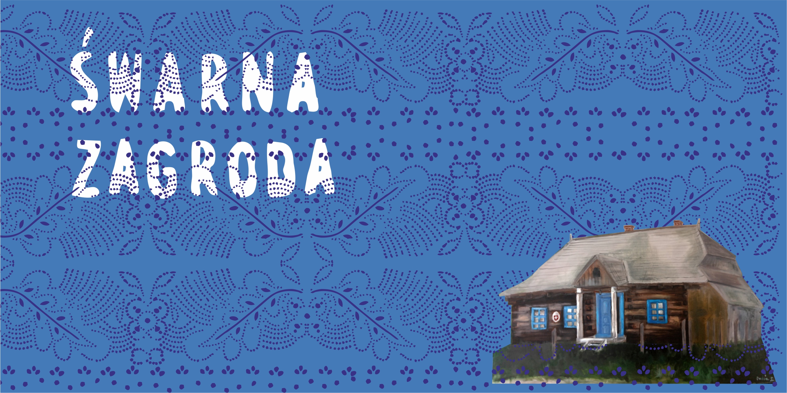 niebieski baner z elementem obrazu i nazwą wydarzenia